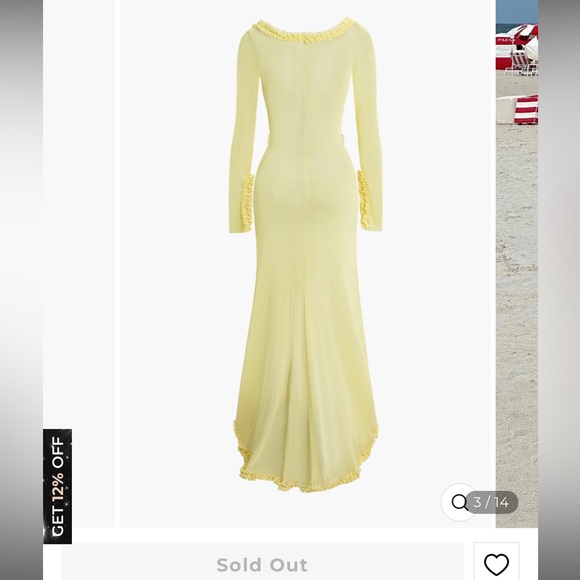 NWT Yellow Ruffle Trim Ruched Cut Out Maxi Dress - Picture 3 of 10